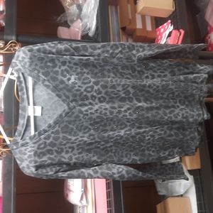 Long Sleeve V neck Shirt by VSPINK   With Bling Studs -Size Small -Grey Leopard